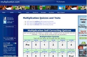 Multiplication.com offers free, self correcting math quizzes